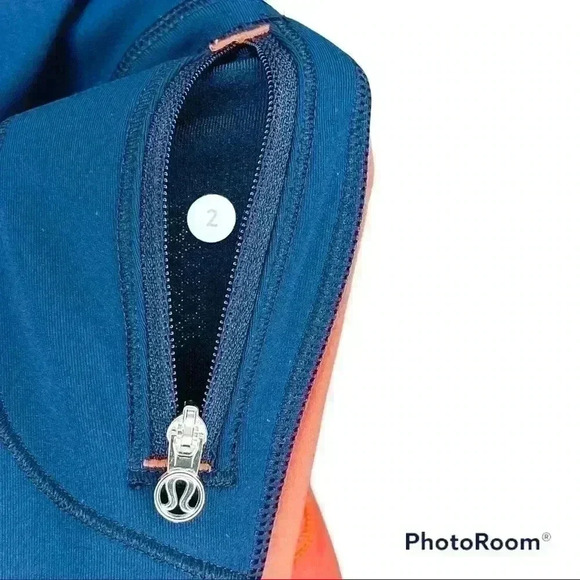 Lululemon Athletica Cropped Leggings, Orange and Navy Blue - Picture 9 of 10